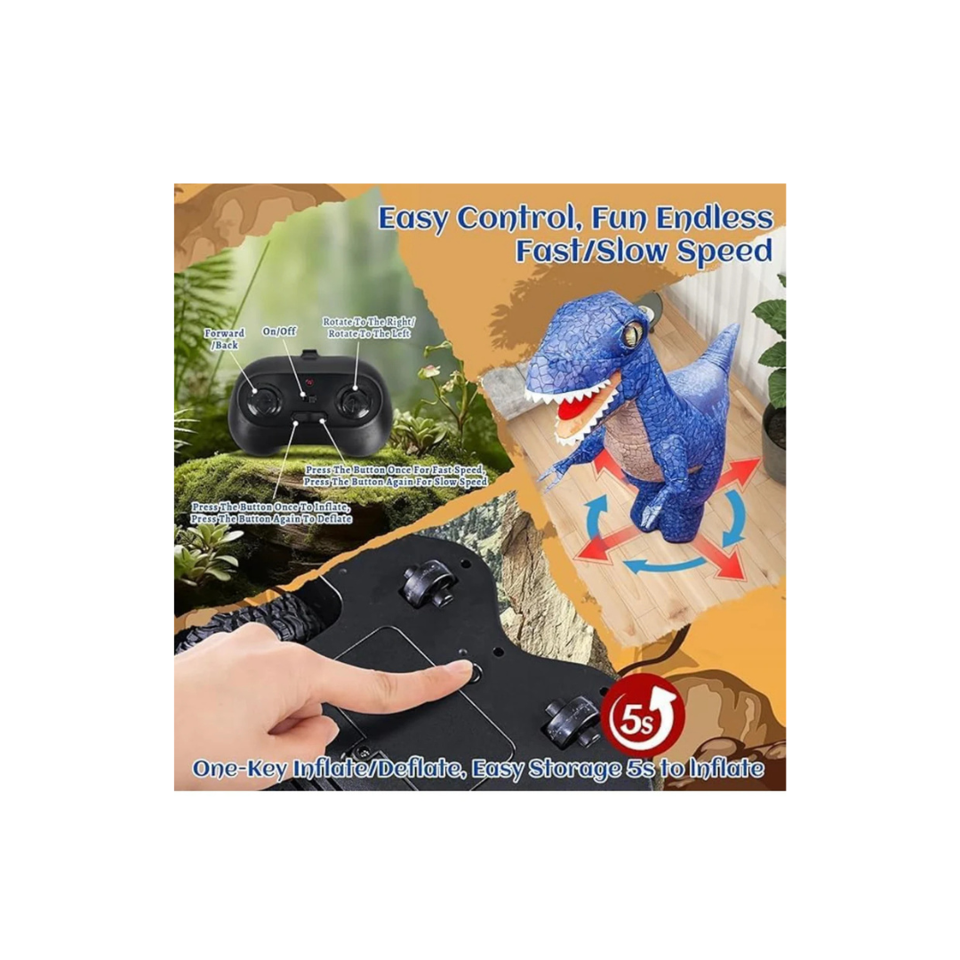 Giant Inflatable RC Dinosaur Toy – Big Remote Control Walking Dino with Lights  For Kids and Adults (4 Years+)