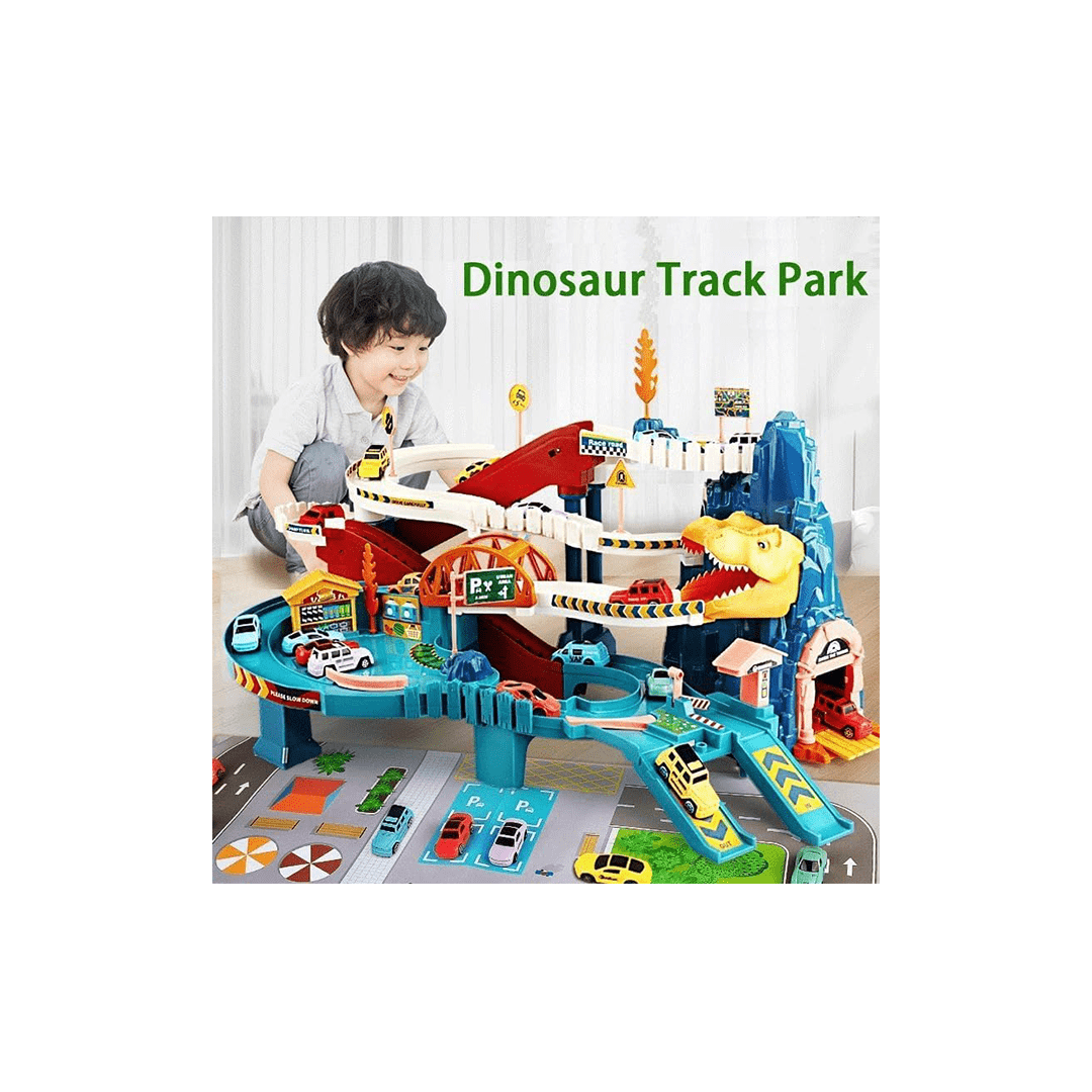 Happy Hues Toys Happy Hues Dinosaur Car Race Track Play Set with 4 Mini Race Cars & Accessories (3-7 Years)