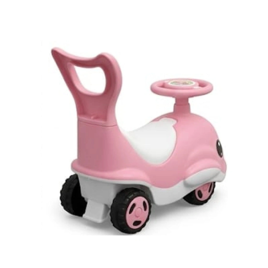 Cute dolphin ride-on toy with lights, music, and storage