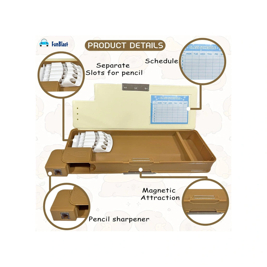 Stationery Organizer Box with Built-in Sharpener & Pen Holder