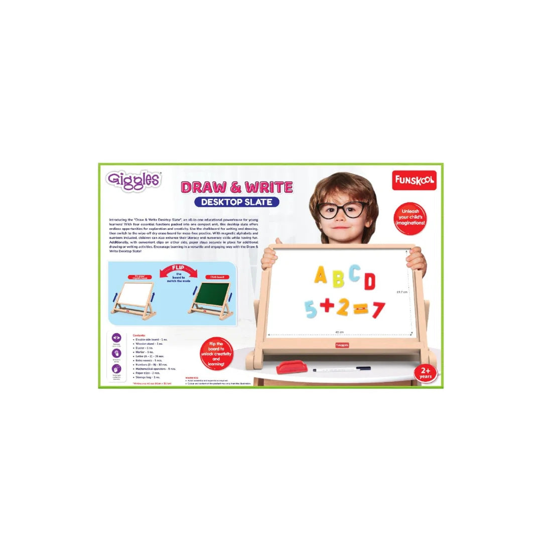 Draw N Write Desktop Magnetic Slate Slate,4in1 Double Sided Chalk Board with Alphabet & Numbers,Encourages Learning & Development,Preschool Activity Set for Kids (3 Years+)