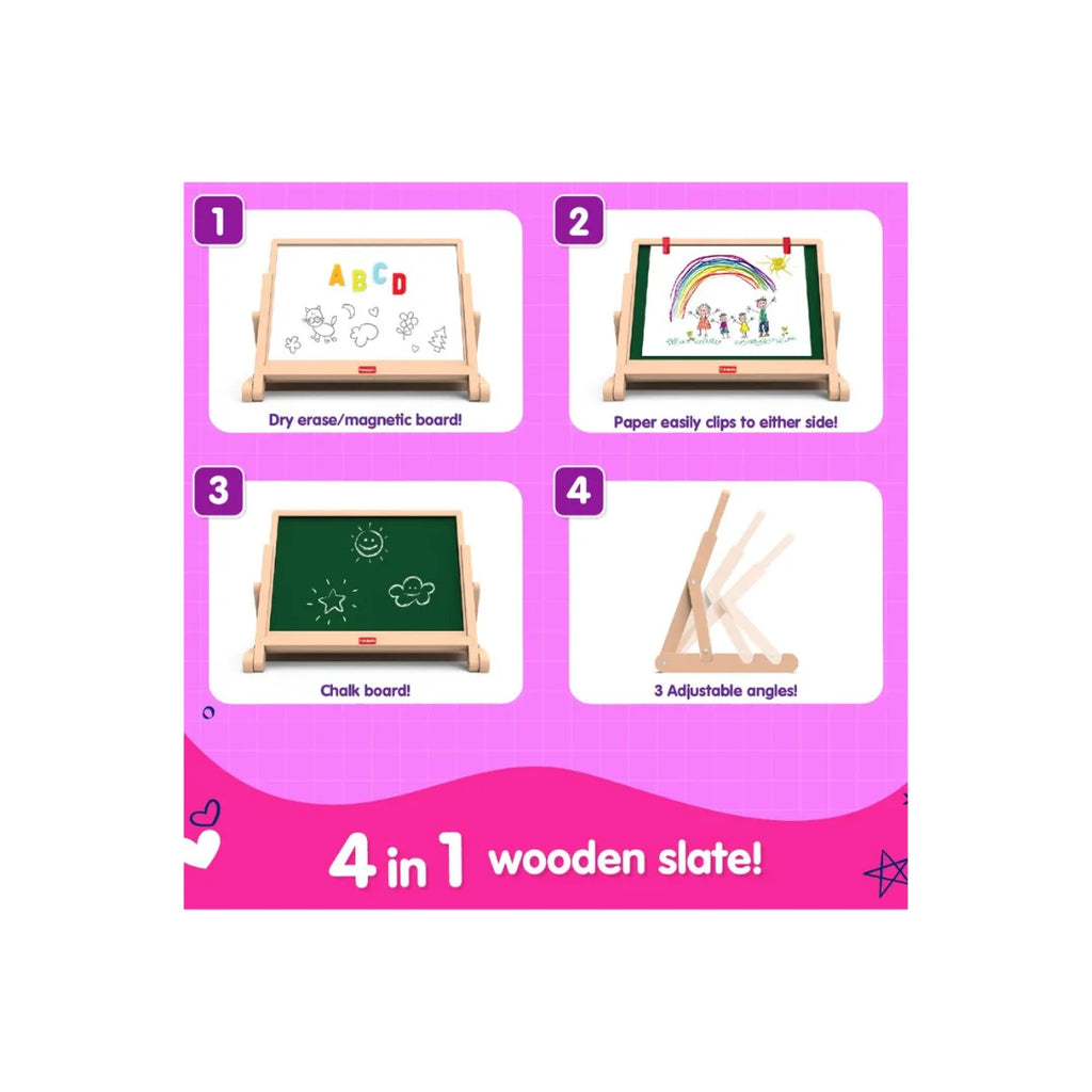 Draw N Write Desktop Magnetic Slate Slate,4in1 Double Sided Chalk Board with Alphabet & Numbers,Encourages Learning & Development,Preschool Activity Set for Kids (3 Years+)