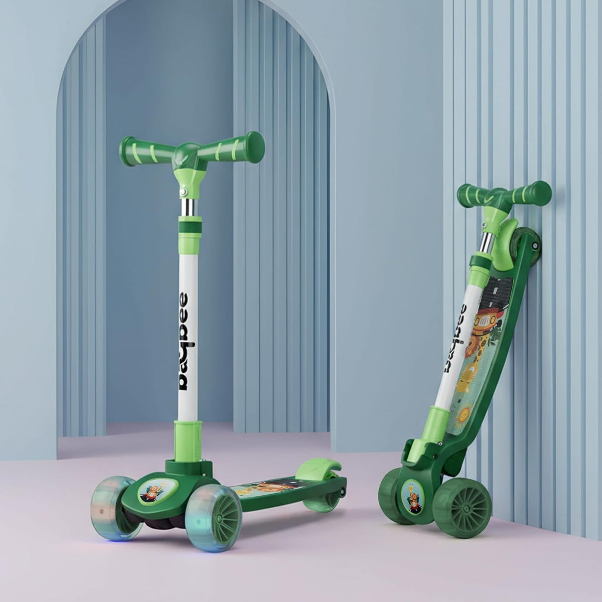 Baybee Kitty Kick Scooter for Kids | Foldable 3 Wheel Kid Scooter with 4 Height Adjustable Handle & Brake | Skate Scooters with LED PU Wheels | Runner Scooters for Kids 3 to 10 Years Boys Girl