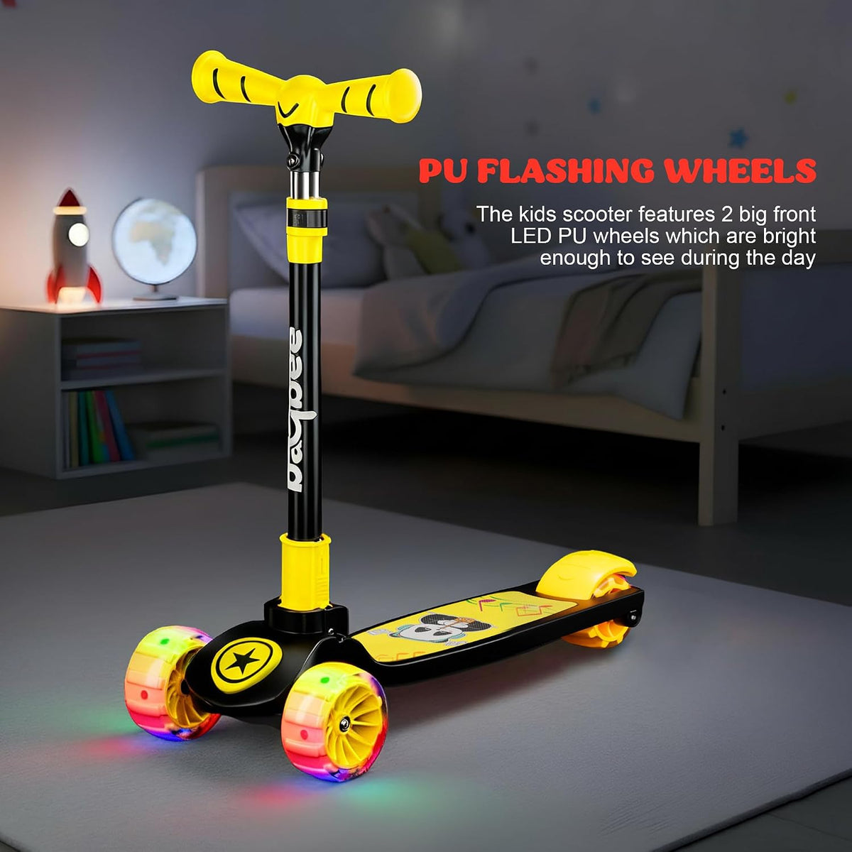 Baybee Kitty Kick Scooter for Kids | Foldable 3 Wheel Kid Scooter with 4 Height Adjustable Handle & Brake | Skate Scooters with LED PU Wheels | Runner Scooters for Kids 3 to 10 Years Boys Girl