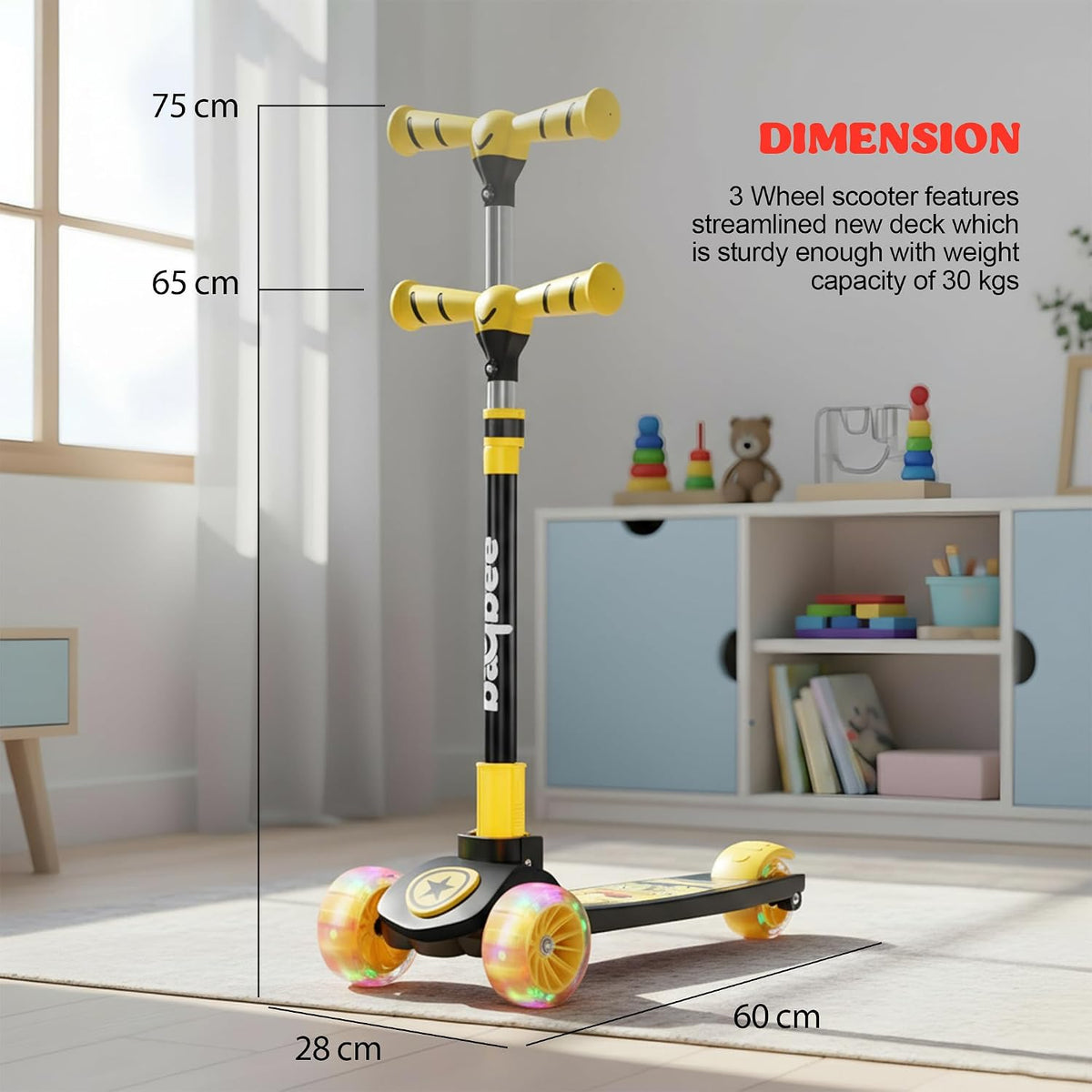 Baybee Kitty Kick Scooter for Kids | Foldable 3 Wheel Kid Scooter with 4 Height Adjustable Handle & Brake | Skate Scooters with LED PU Wheels | Runner Scooters for Kids 3 to 10 Years Boys Girl