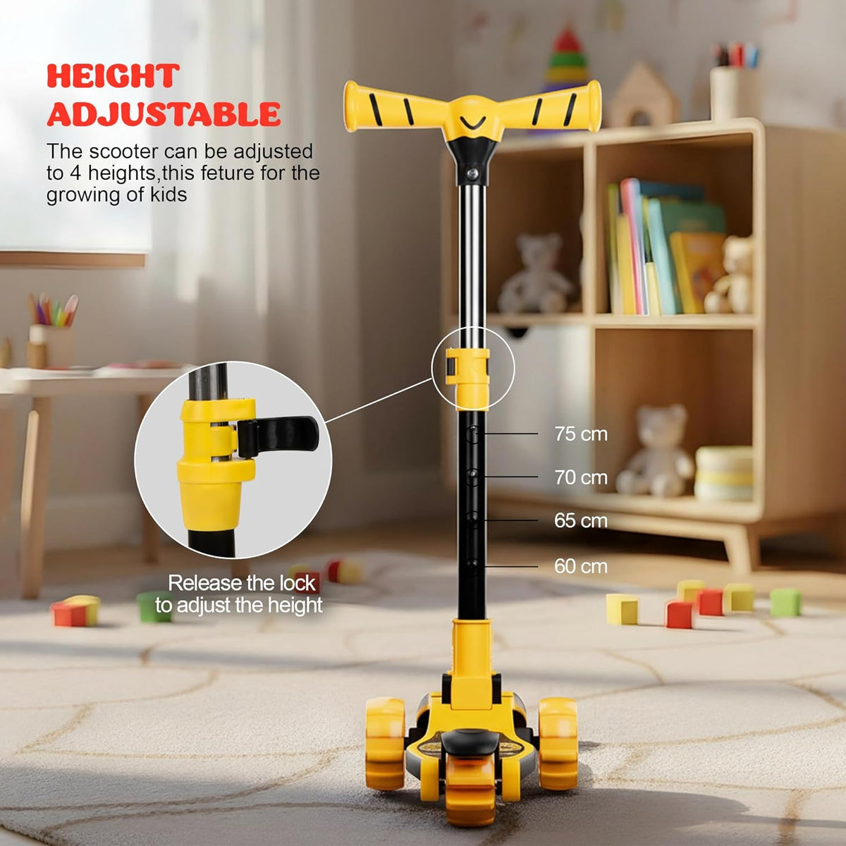 Baybee Kitty Kick Scooter for Kids | Foldable 3 Wheel Kid Scooter with 4 Height Adjustable Handle & Brake | Skate Scooters with LED PU Wheels | Runner Scooters for Kids 3 to 10 Years Boys Girl