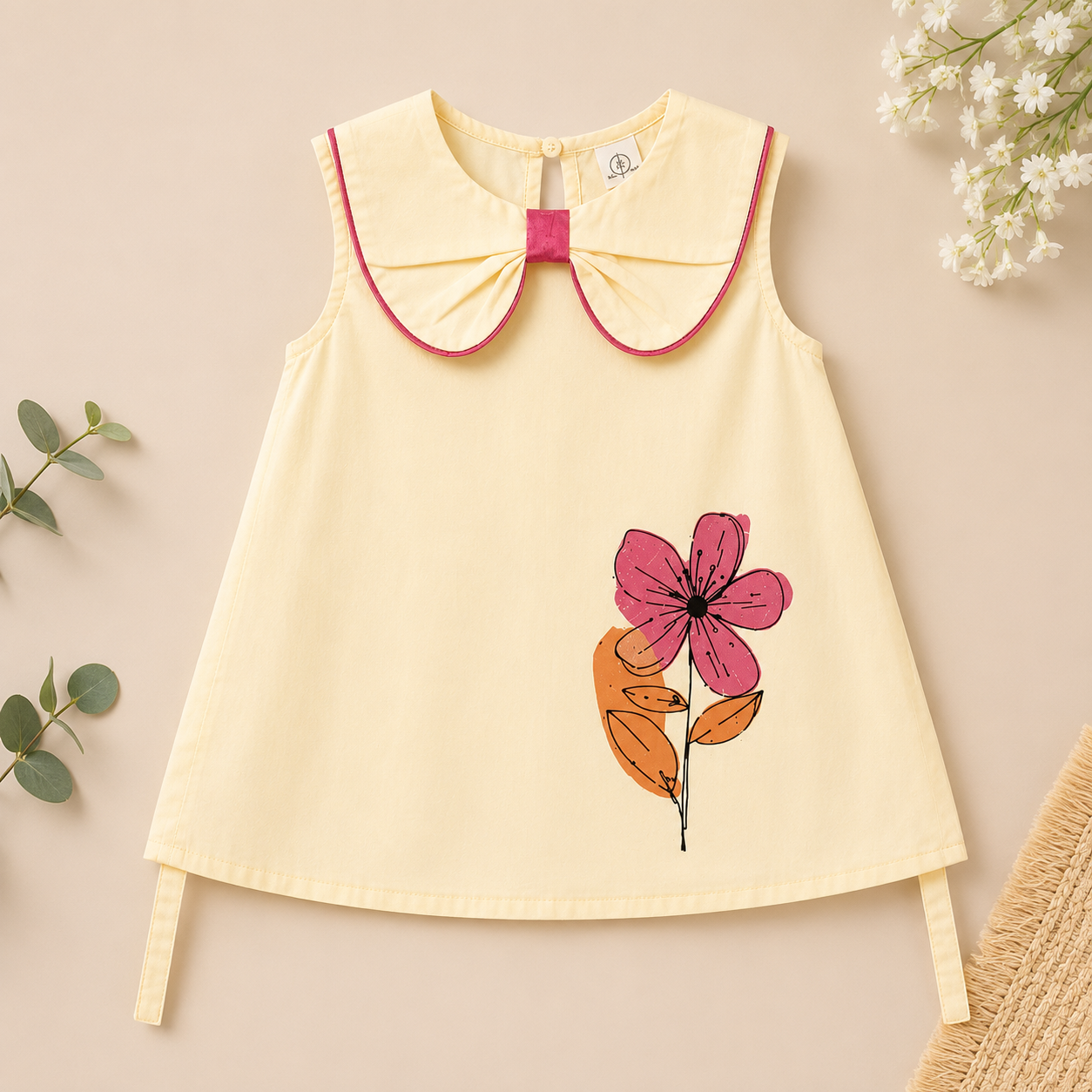 Boon Kids Girls Floral Print Bow Collar A-Line Dress (1-5 Years)