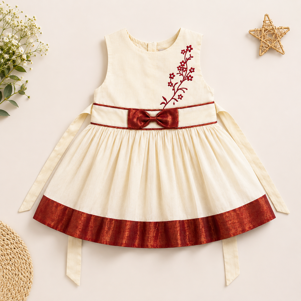 Boon Kids Girls Floral Embroidered Festive Dress For Kids