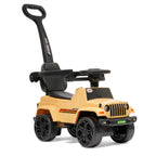 Kids electric ride-on car with steering wheel and backrest, tan/beige design