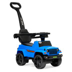 Kids electric ride-on car with steering wheel and backrest, blue design