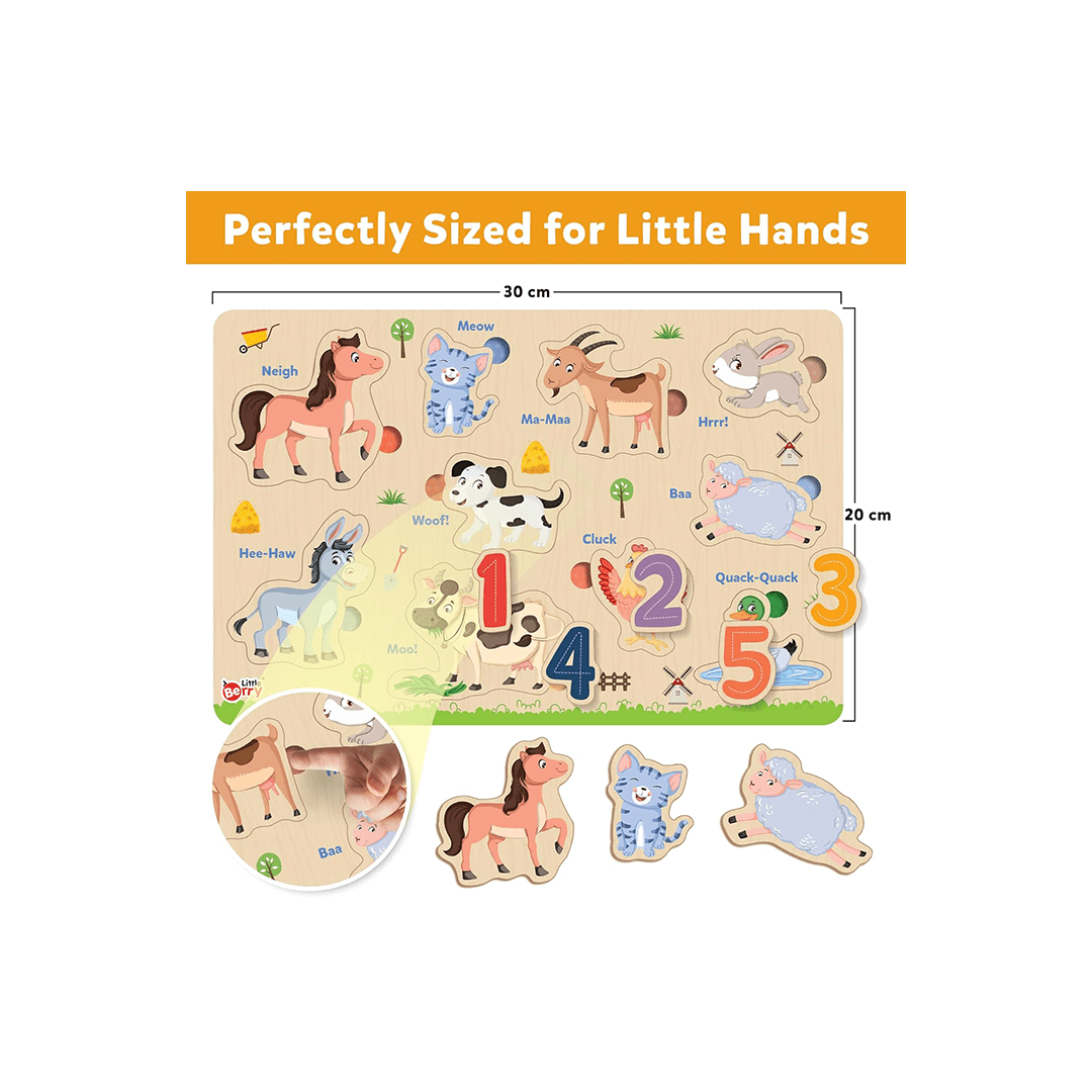 Little Berry Toys Little Berry Farm Animals Wooden Puzzle Tray Knob and Peg Puzzle Multicolour (2 Years+)
