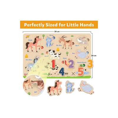 Little Berry Toys Little Berry Farm Animals Wooden Puzzle Tray Knob and Peg Puzzle Multicolour (2 Years+)