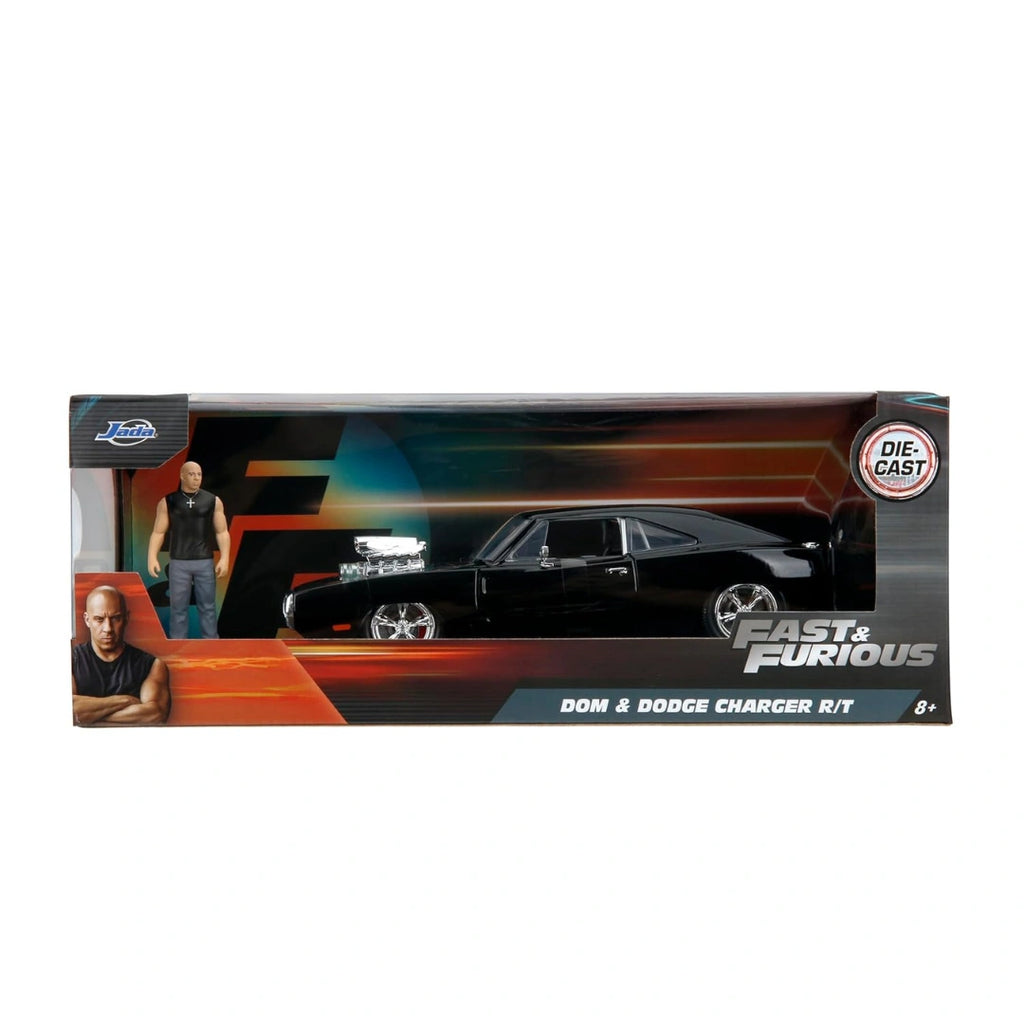 Fast & Furious Dom & Dodge Charger R/T, 1: 24 Scale Black Die-Cast Car with 2.75" Die-Cast Figure (8 Years+) 