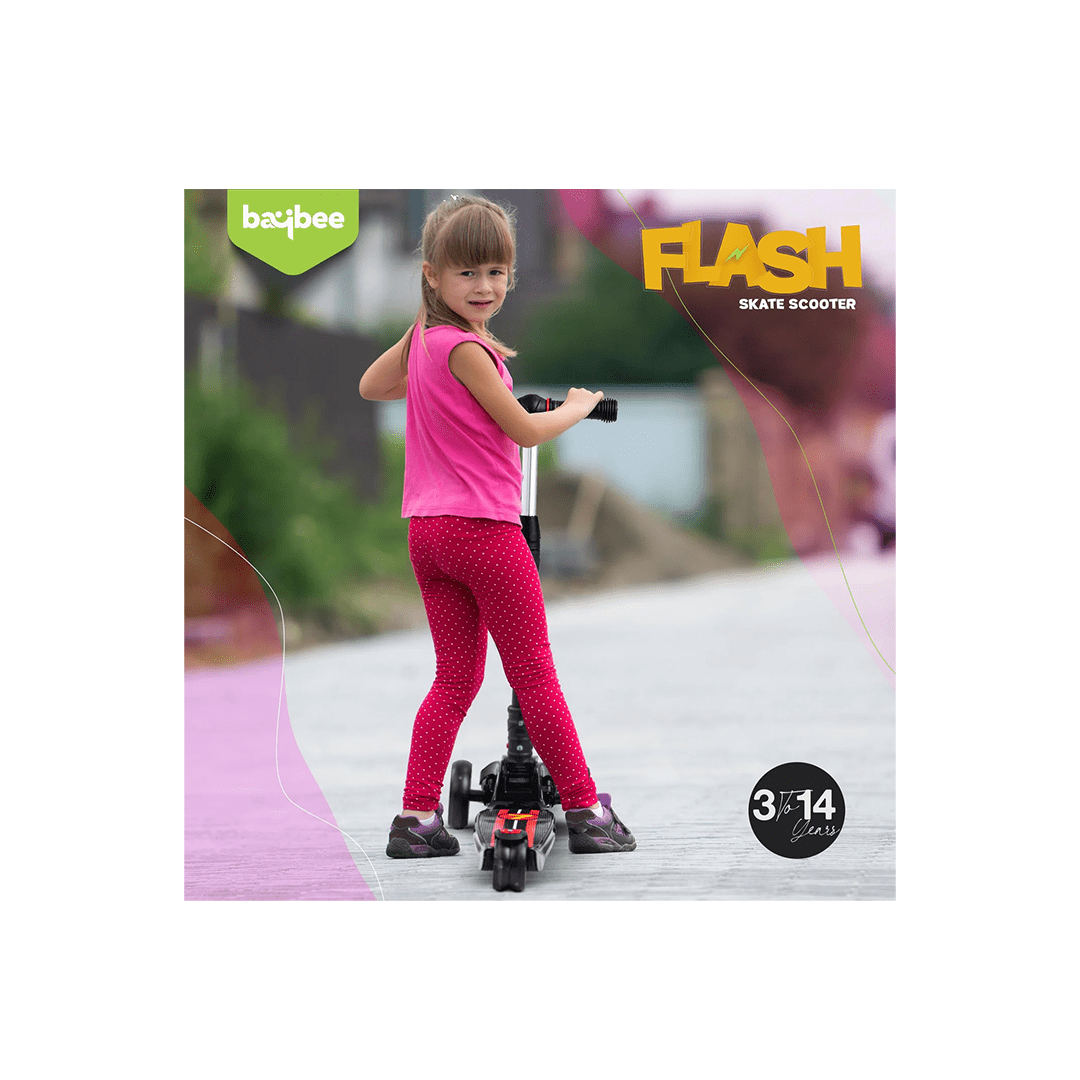 Baybee Ride-ons Baybee Flash Scooter for Kids with Foldable & Height Adjustable Handle & Extra-Wide LED PU Wheels & Brake