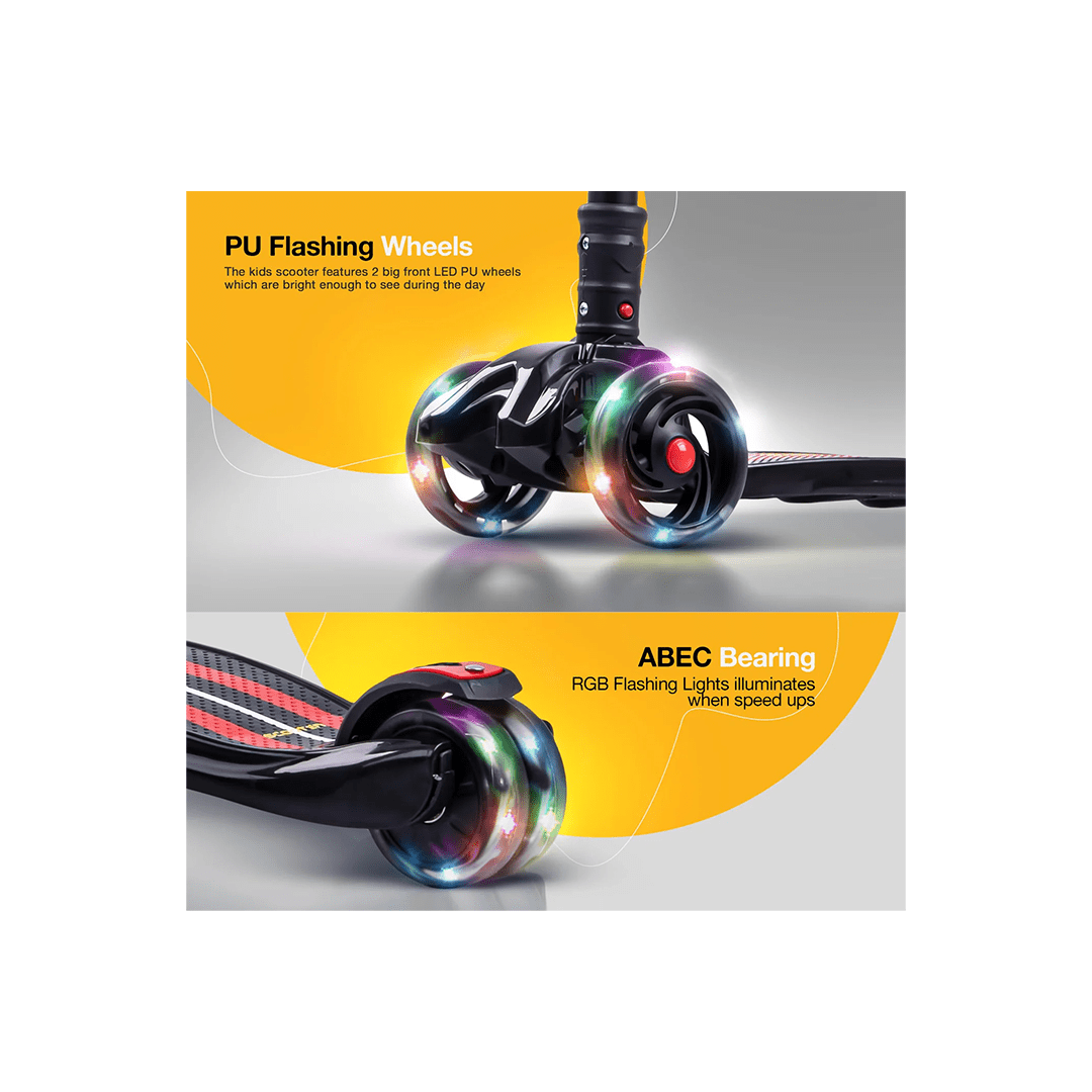 Baybee Ride-ons Baybee Flash Scooter for Kids with Foldable & Height Adjustable Handle & Extra-Wide LED PU Wheels & Brake