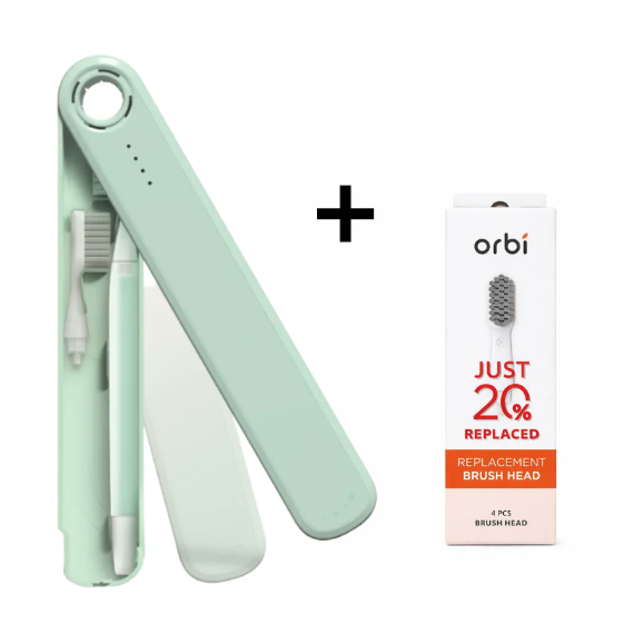 Flipper Orbi Toothbrush with 2 Brush + 4 Brush Heads - Mint Green