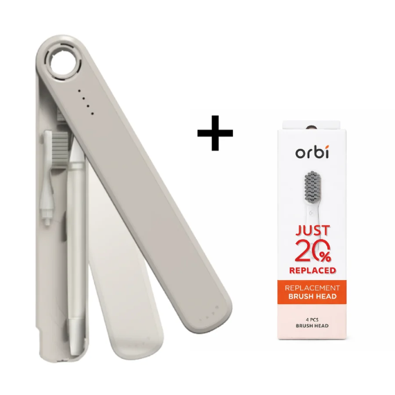 Flipper Orbi Toothbrush with 2 Brush + 4 Brush Heads- Pepper White