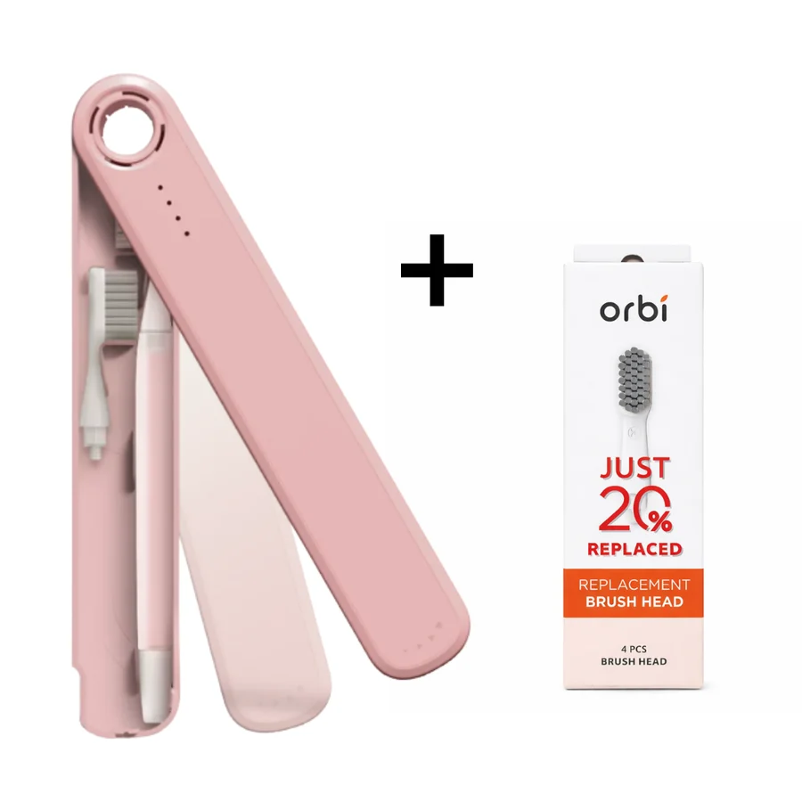 Flipper Orbi Toothbrush with 2 Brush + 4 Brush Heads - Sakura Pink