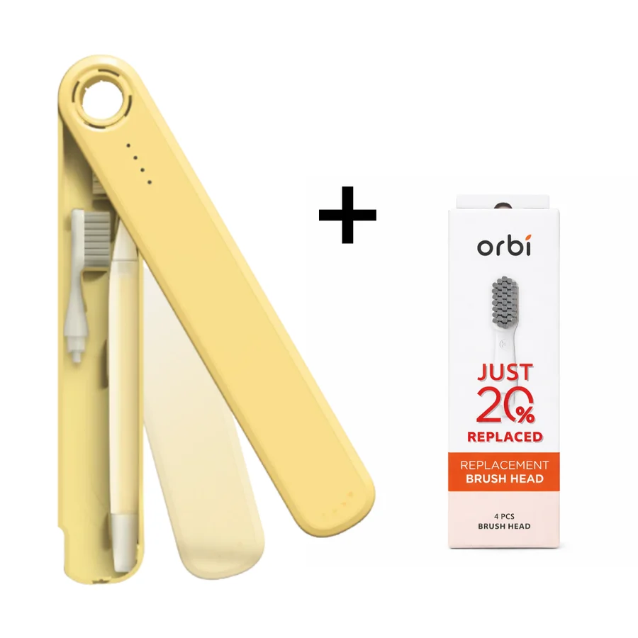 Flipper Orbi Toothbrush with 2 Brush + 4 Brush Heads - Summer Galeto (Yellow)