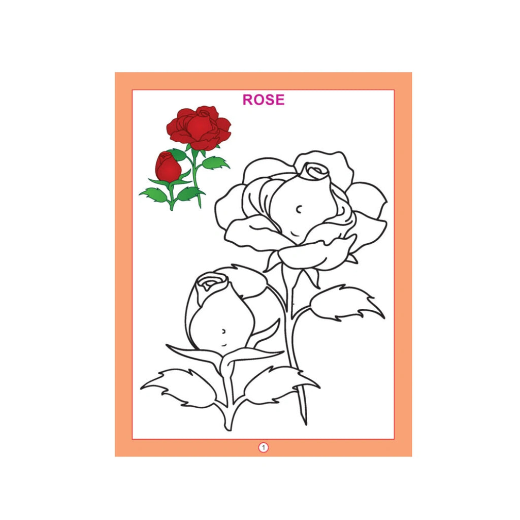 Flower colouring book with flower pictures for kids.