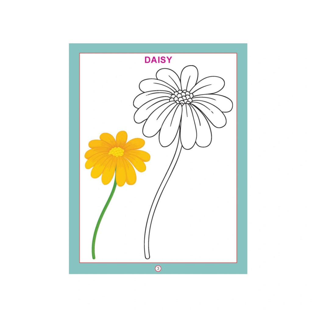 Flower colouring book with flower pictures for kids.