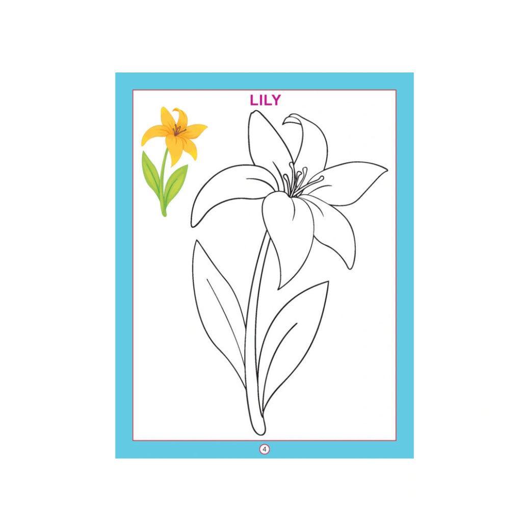 Flower colouring book with flower pictures for kids.
