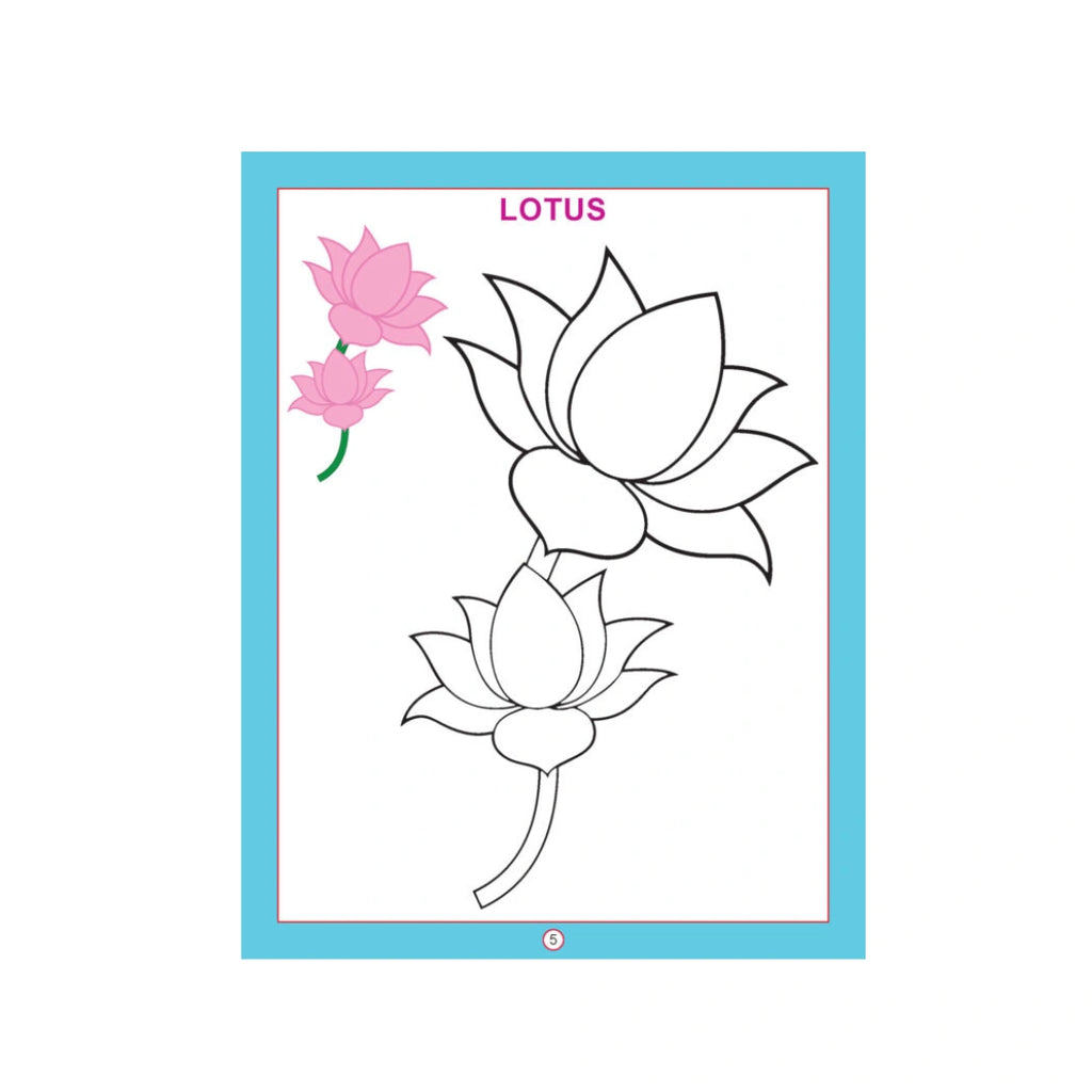 Flower colouring book with flower pictures for kids.