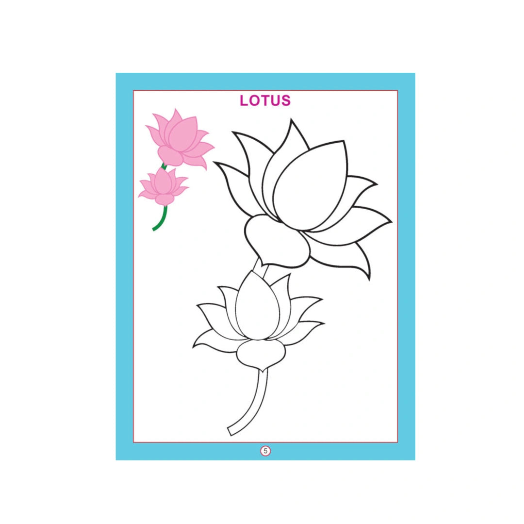 Flower colouring book with flower pictures for kids.