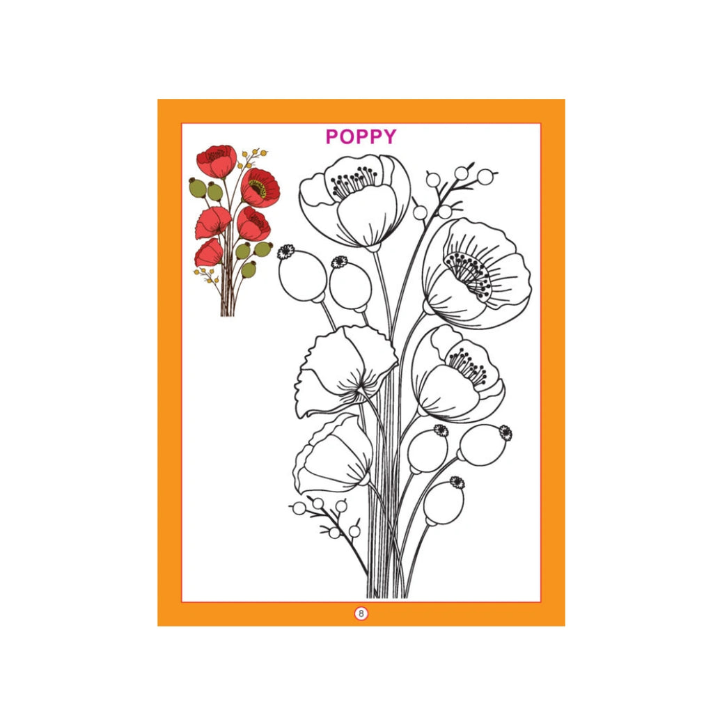 Flower colouring book with flower pictures for kids.
