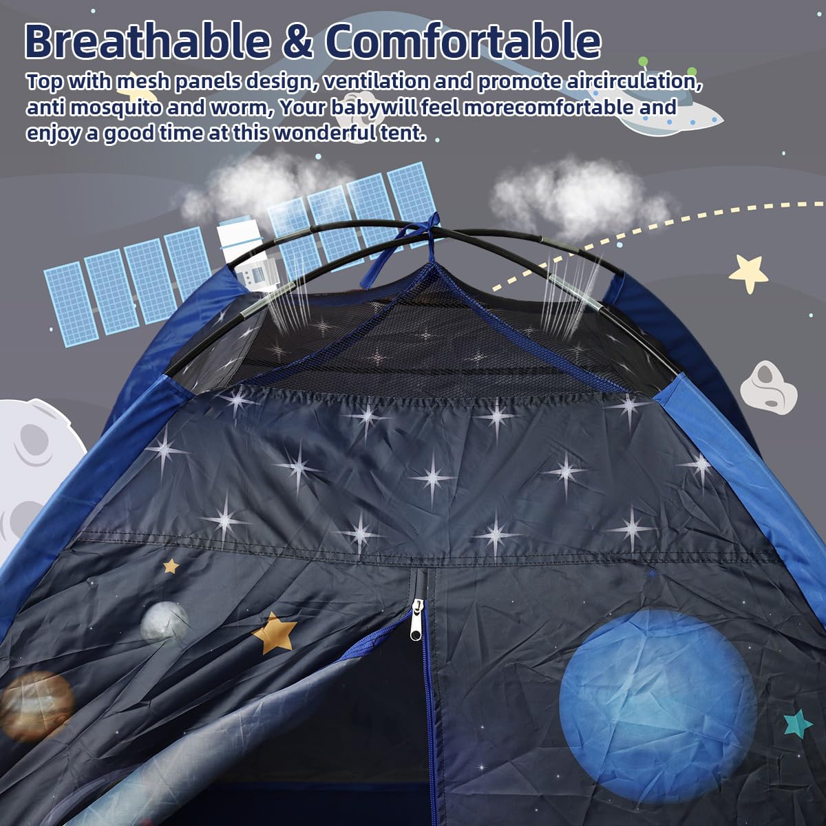 Foldable Indoor Play Tent House for Kids featuring Mesh Roof & Curtain Door 120x120x100cm