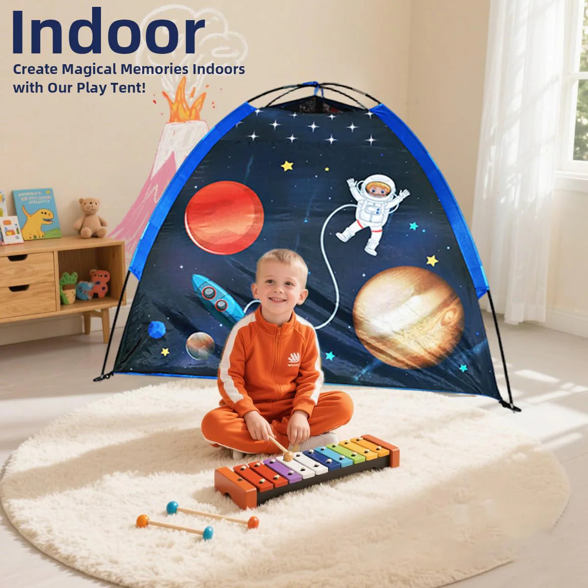 Foldable Indoor Play Tent House for Kids featuring Mesh Roof & Curtain Door 120x120x100cm