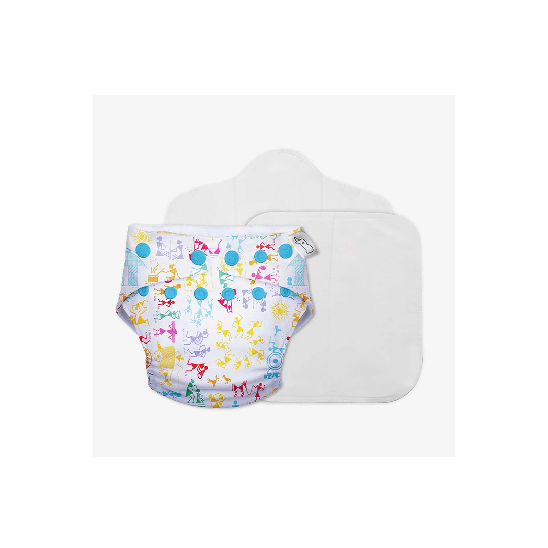 SuperBottoms Baby Care White Warli SuperBottoms Freesize UNO with Dry Feel Magic Pad Only (1 Month - 2 Years)