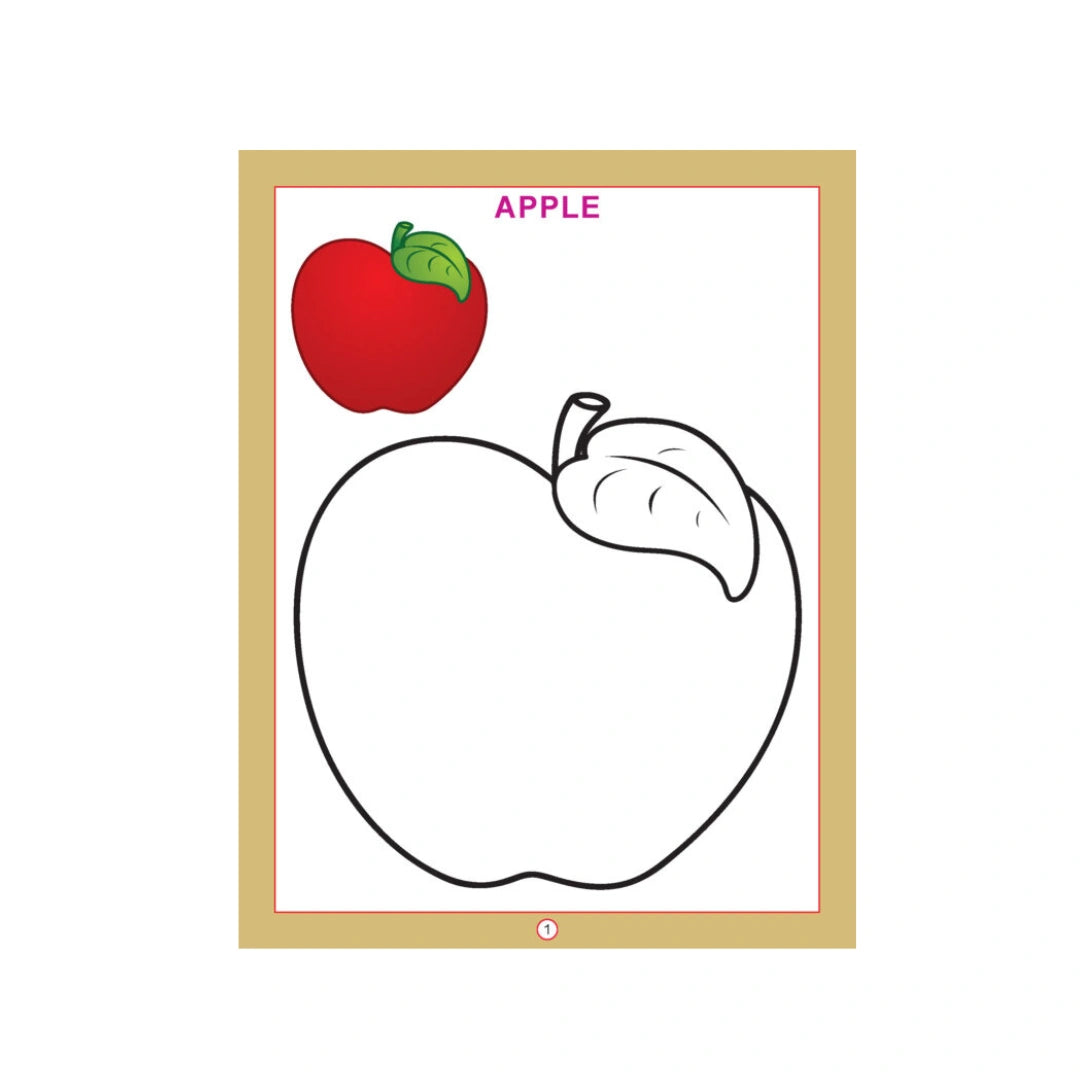 Fruit colouring book with fruit pictures for kids.
