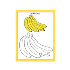 Fruit colouring book with fruit pictures for kids.