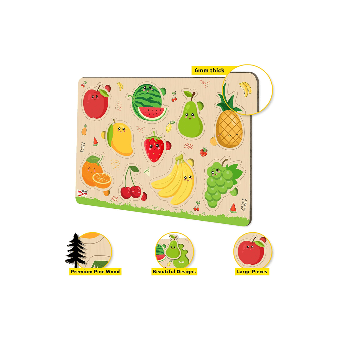 Little Berry Toys Little Berry Fruits Wooden Puzzle Tray Knob and Peg Puzzle Multicolour (2 Years+)