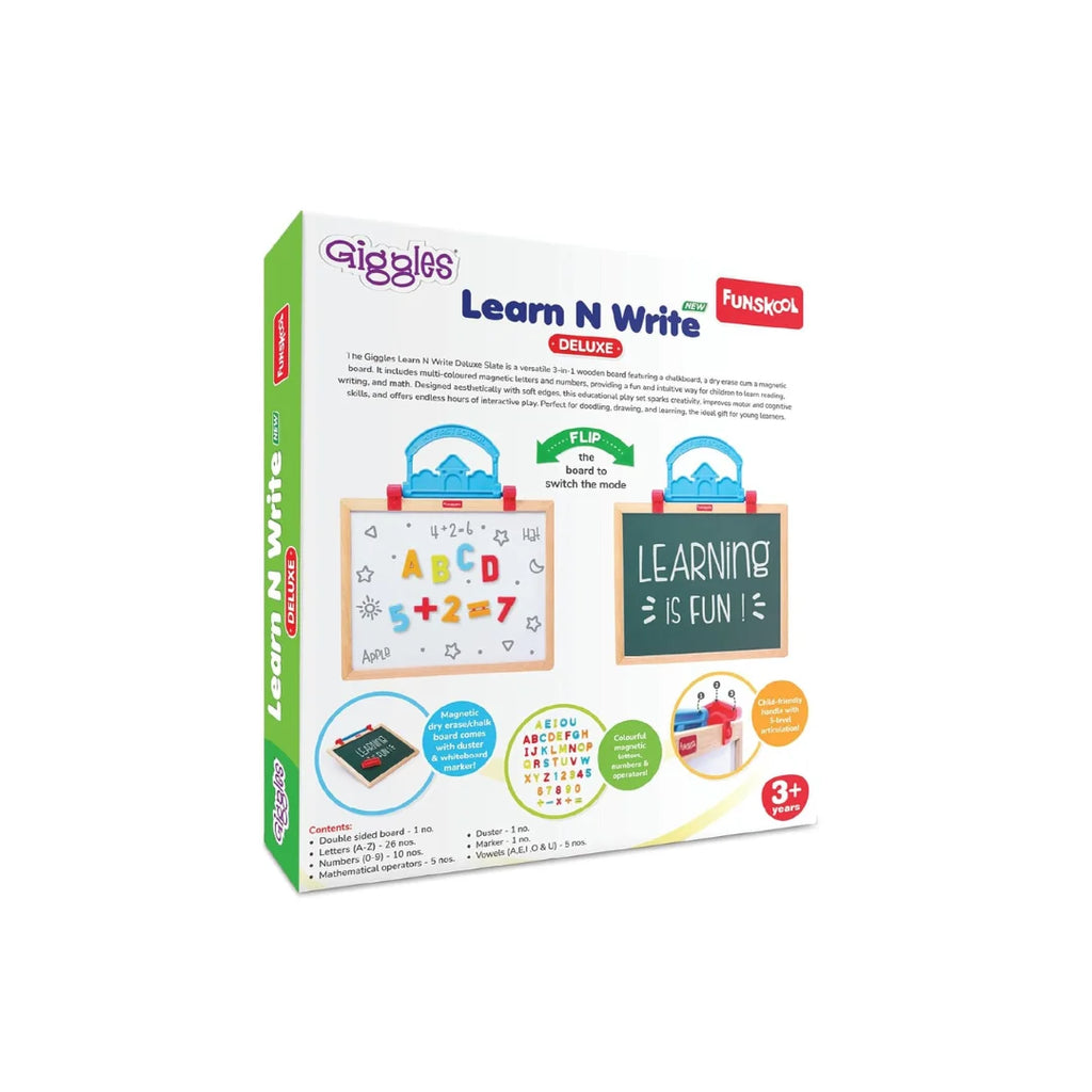 Funskool Giggles Learn N Write Slate Deluxe,2-in-1 Magnetic & Chalk Board Educational Toy,Easly Learning Slite for Kids (3 Years+)