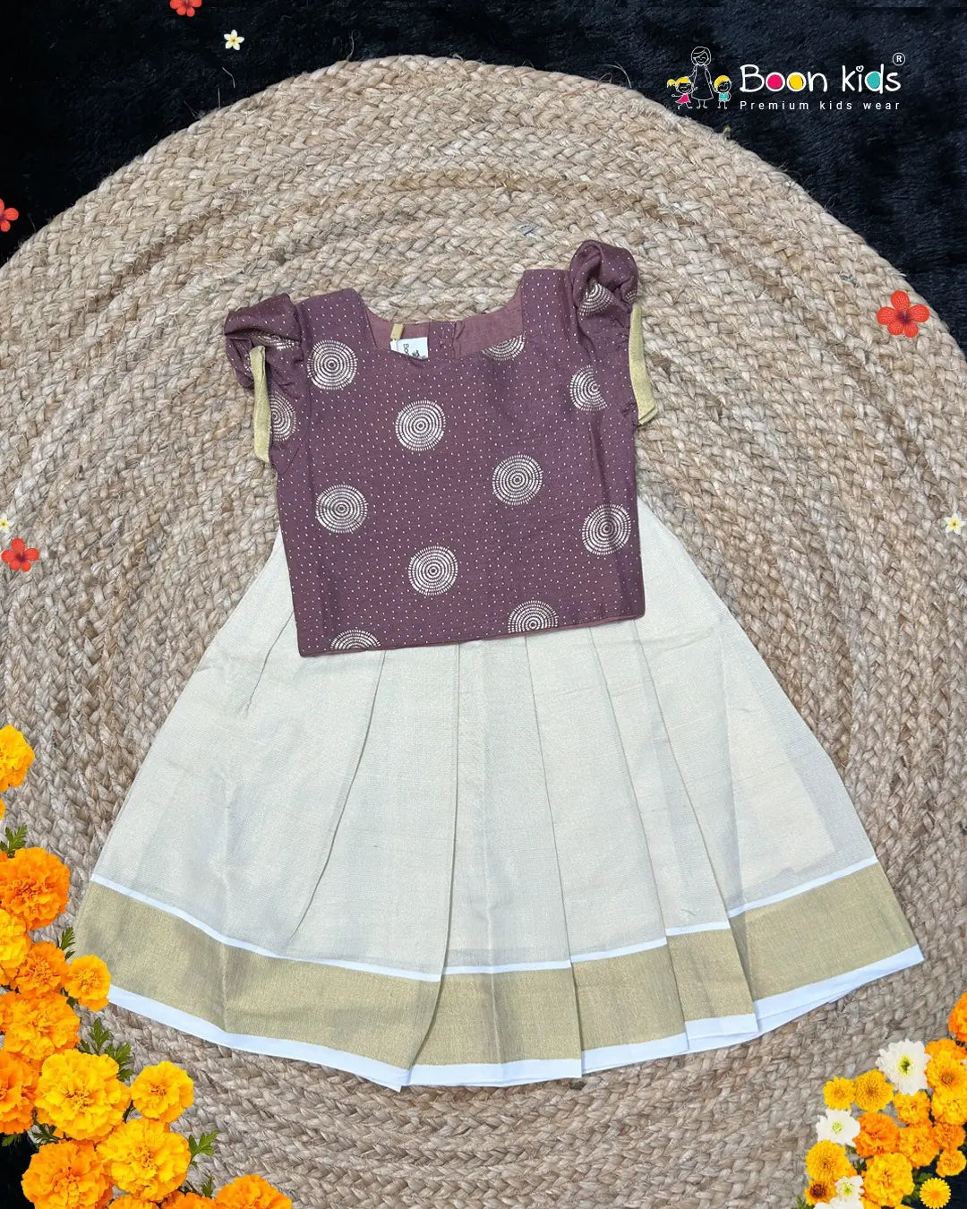 Boon Kids Girls Pattu Pavada Set for Girls Traditional Wear (1-6 Years)