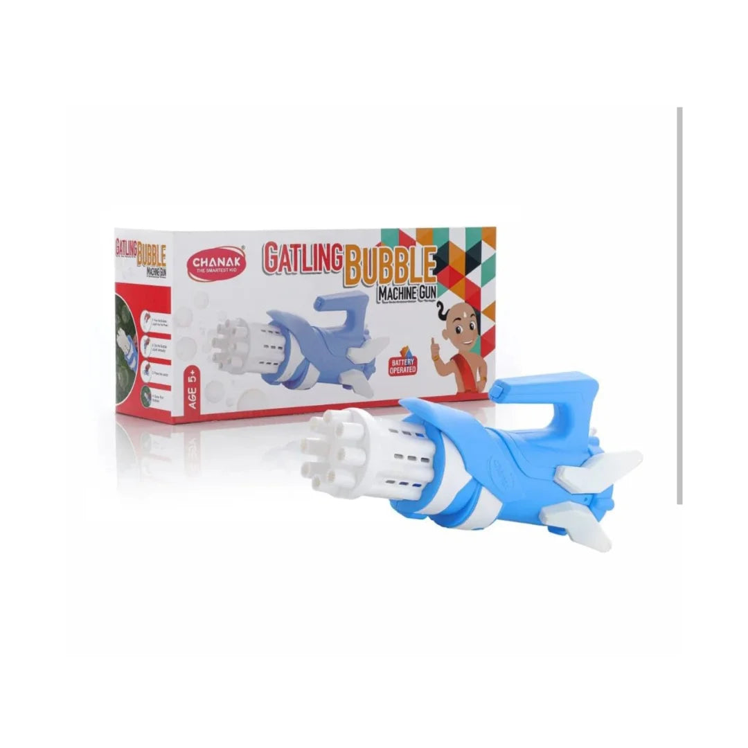 Gatling bubble gun toy creating multiple bubbles.
