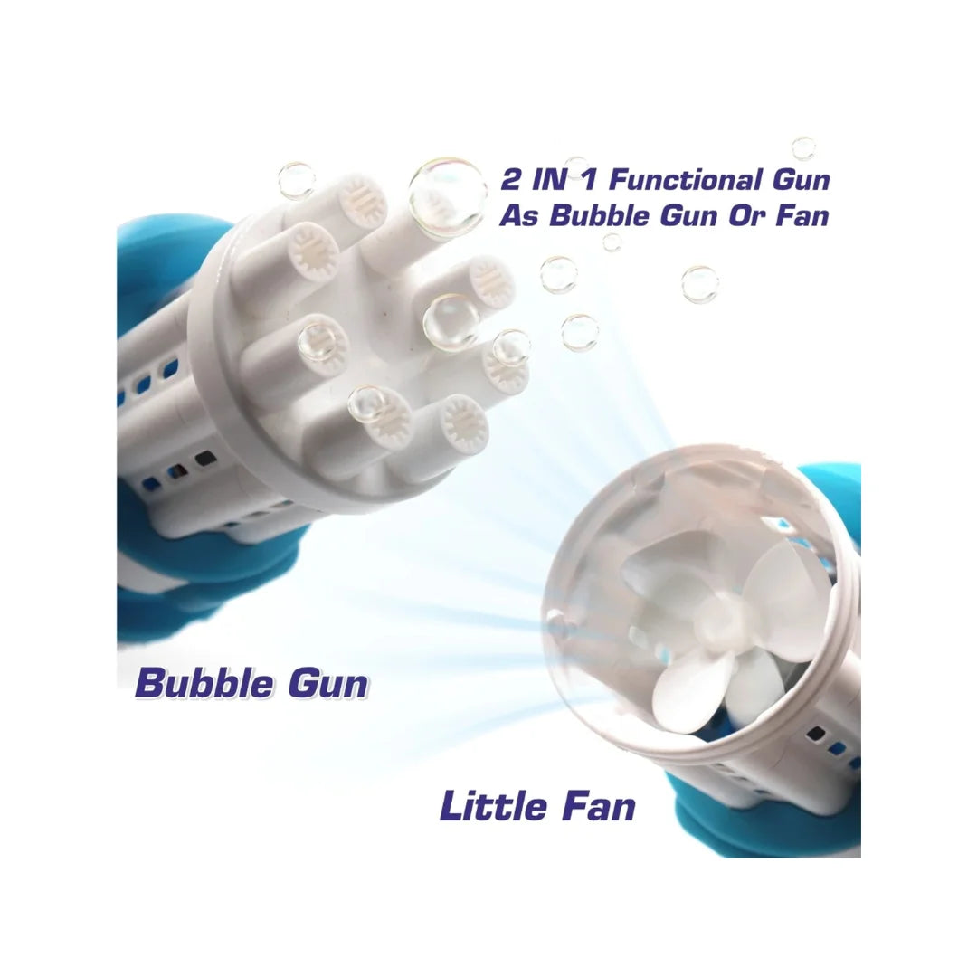 Gatling bubble gun toy creating multiple bubbles.