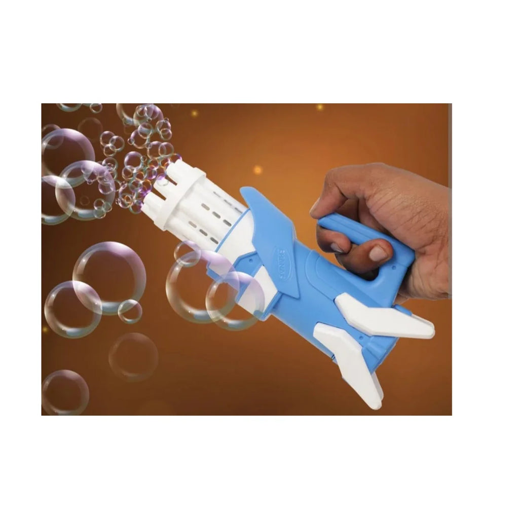 Gatling bubble gun toy creating multiple bubbles.
