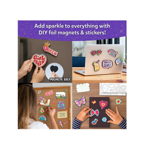 Girl Power Art Kit ,No Mess Magnetic Craft Set ,150 Foil Sheets ,60+ Foam Stickers ,20+ Magnets ,Creative DIY Kit for Kids (3+years)