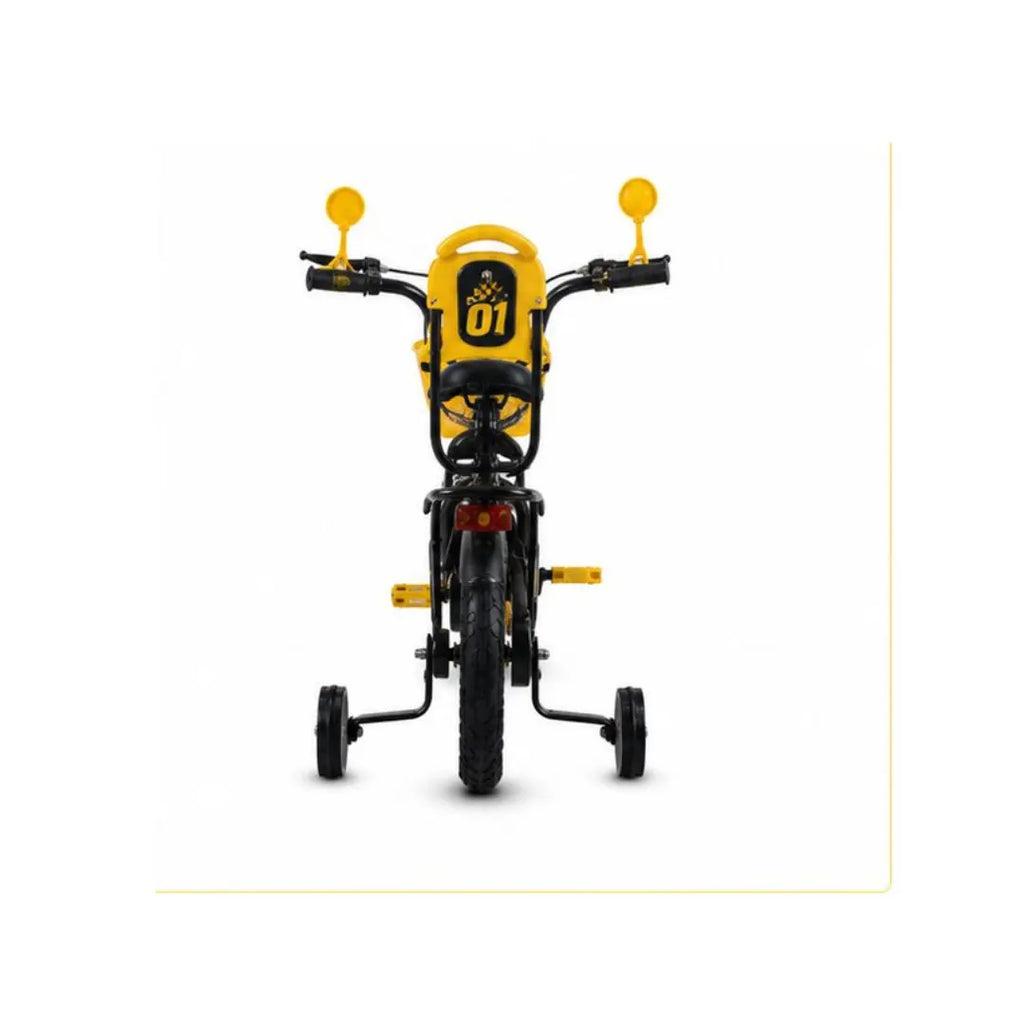 Kid riding Glider Junior training bicycle outdoors
