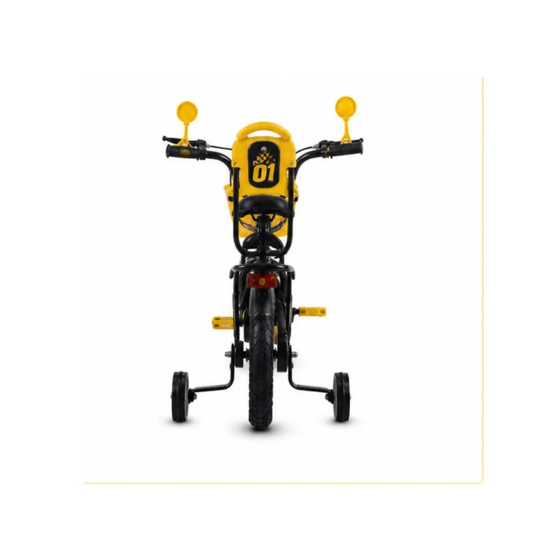 Kid riding Glider Junior training bicycle outdoors
