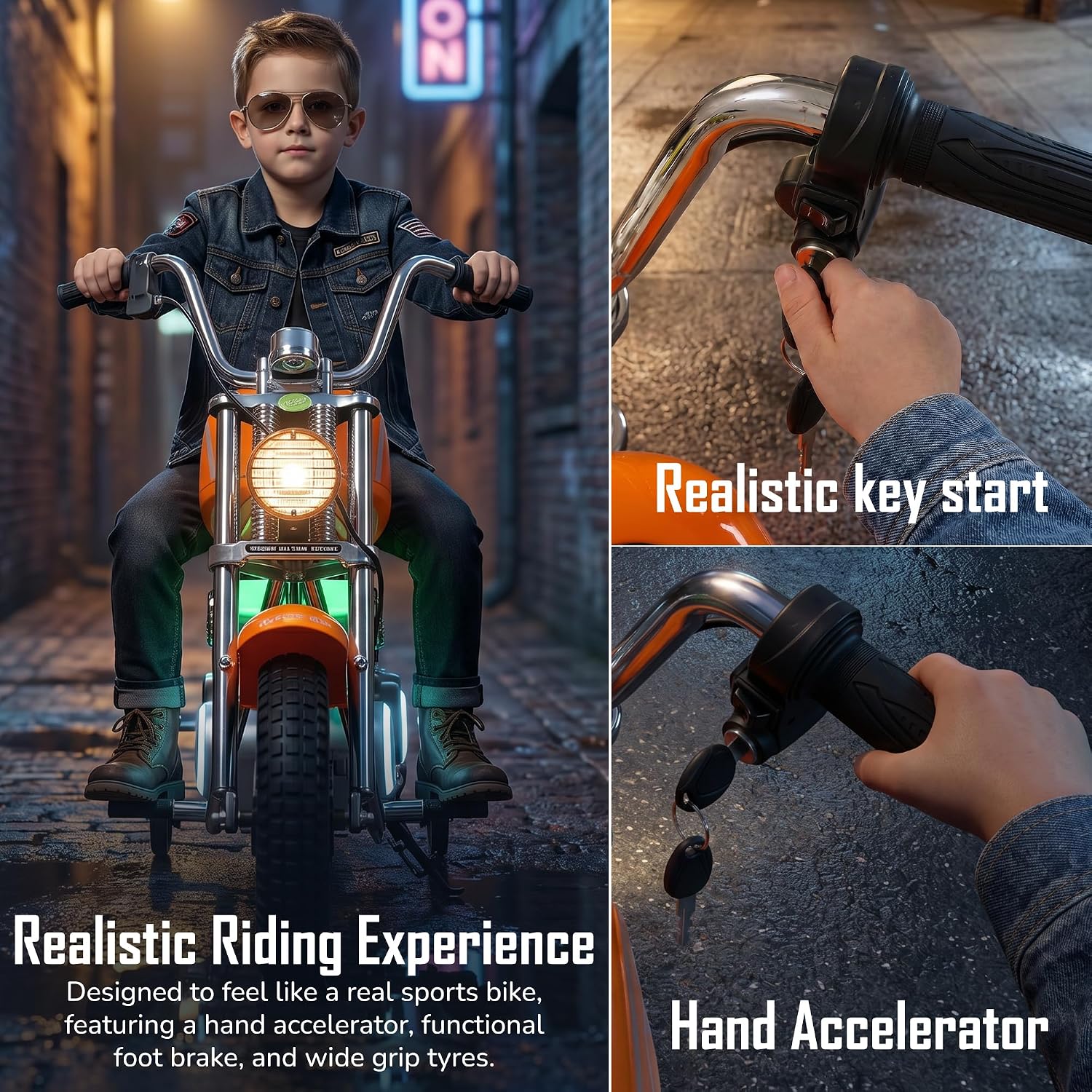 Baybee ChopperX Baby Battery Operated Bike for Kids with Adjustable Seats I Rechargeable Ride on Toy with LED Lights, USB & Music I Big Baby Bike | Electric Bike for Kids to Drive 3+ Years (COLOUR AS PER AVAILABILITY)
