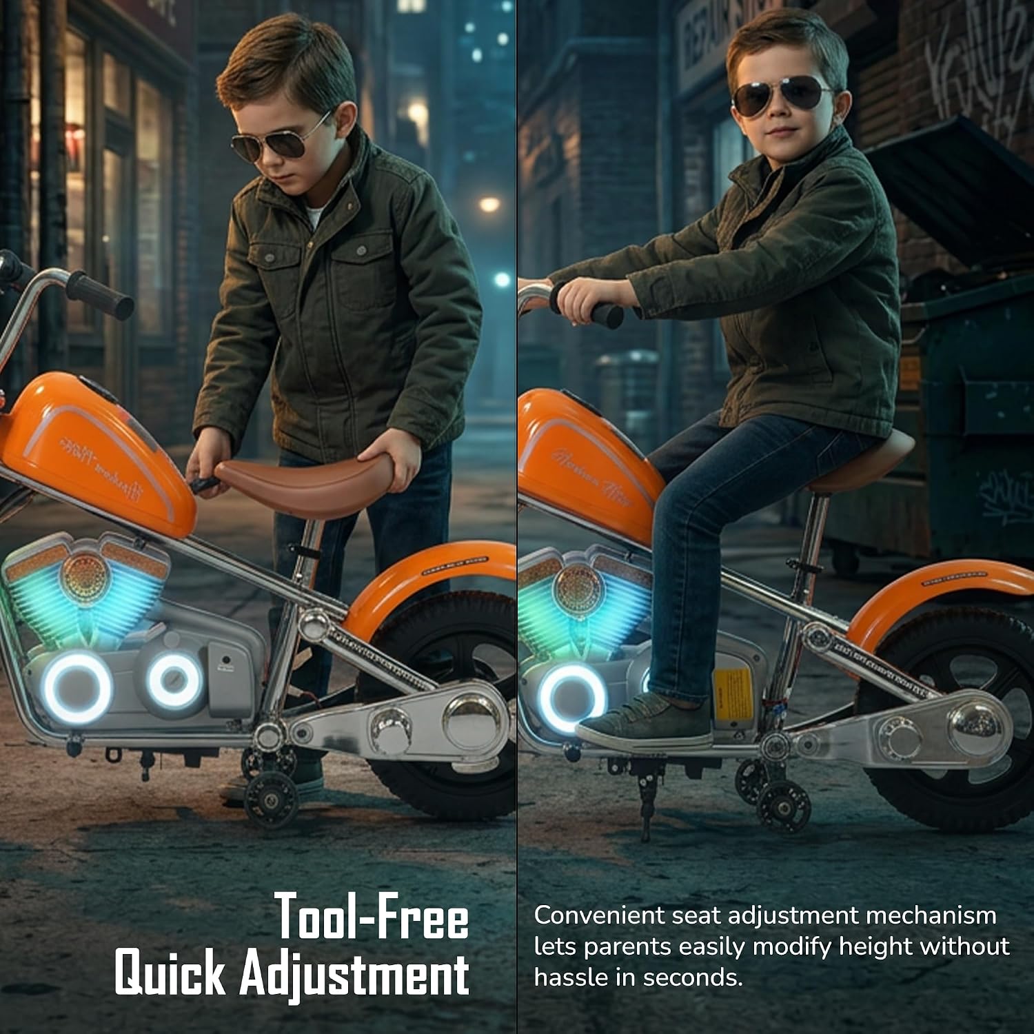 Baybee ChopperX Baby Battery Operated Bike for Kids with Adjustable Seats I Rechargeable Ride on Toy with LED Lights, USB & Music I Big Baby Bike | Electric Bike for Kids to Drive 3+ Years (COLOUR AS PER AVAILABILITY)