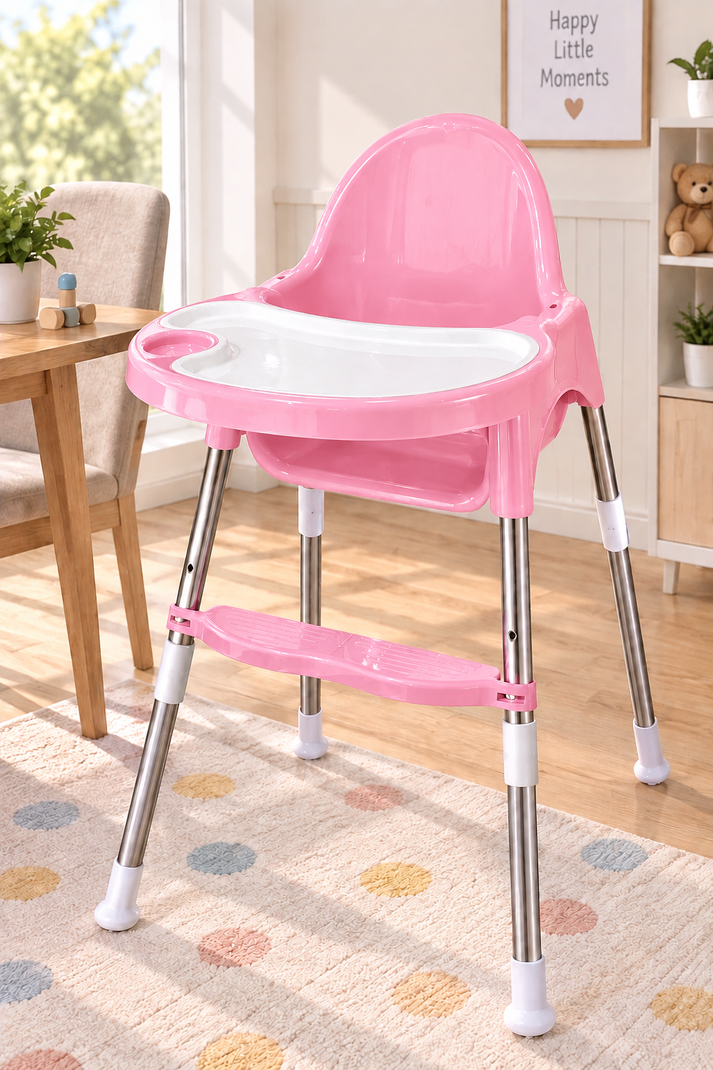 Star Baby High Chair with Tray & Footrest For New Born Babies Safety (6 Months-3 Years) Color as Per Available