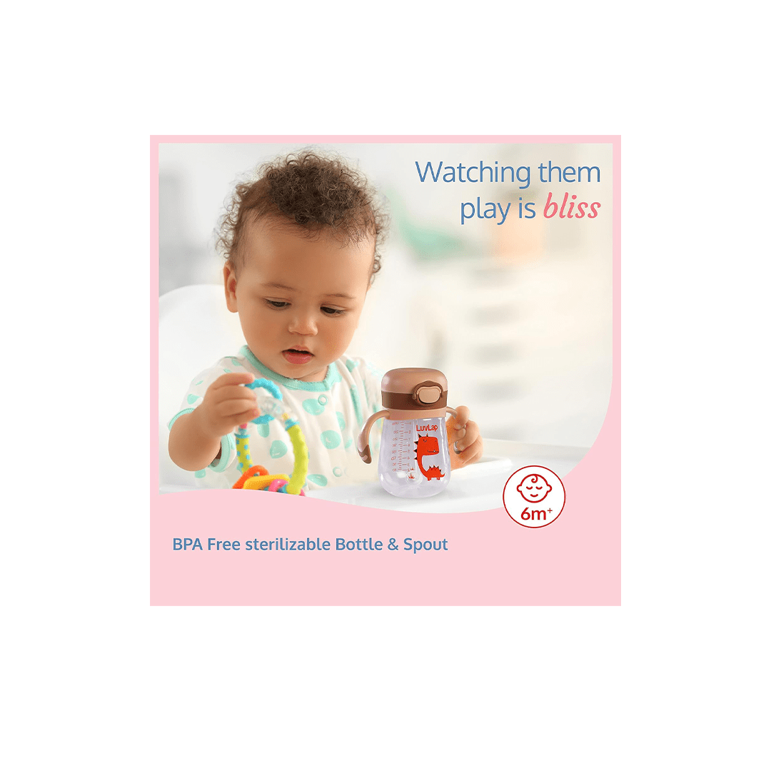 LuvLap Other Gears LuvLap Happy Dino Weighted Straw Sipper - 300ml For Kids (6 Months+)