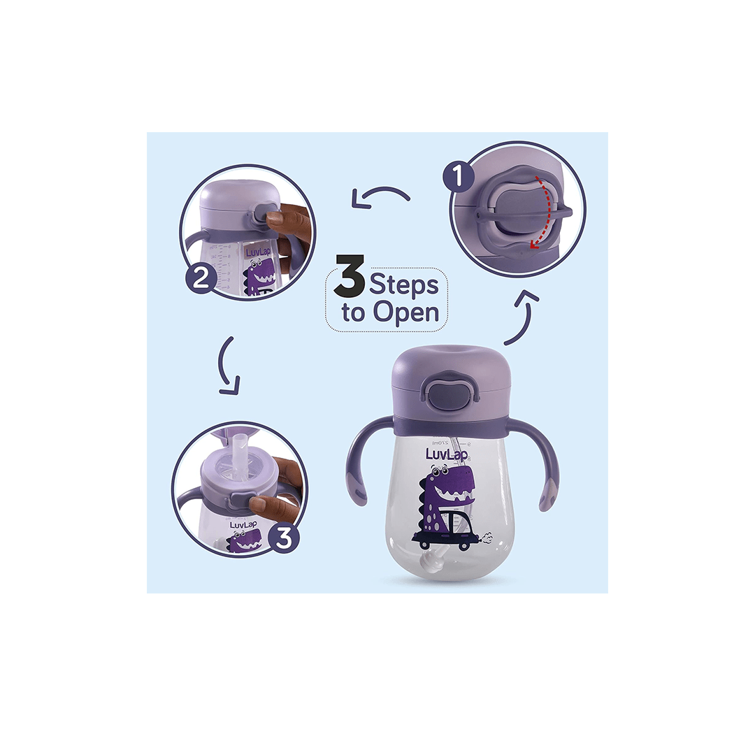 LuvLap Other Gears LuvLap Happy Dino Weighted Straw Sipper - 300ml For Kids (6 Months+)