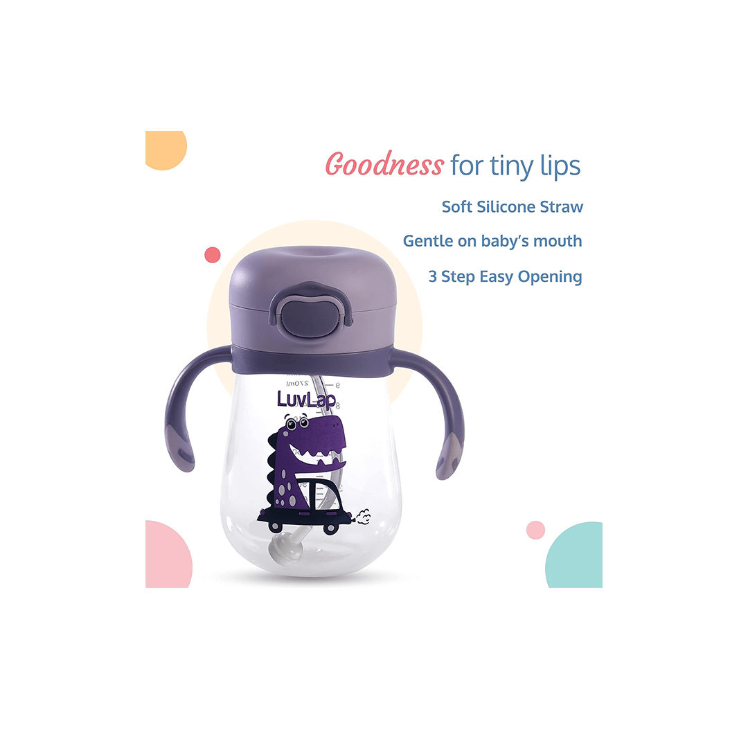 LuvLap Other Gears LuvLap Happy Dino Weighted Straw Sipper - 300ml For Kids (6 Months+)