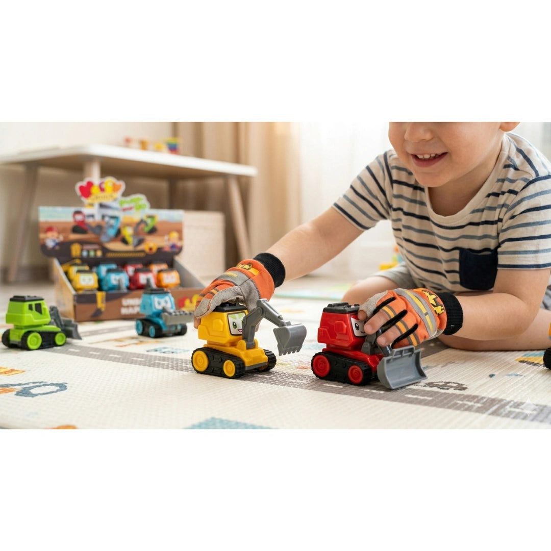 12 PCS cartoon push-and-go mini truck toy set for kids.
